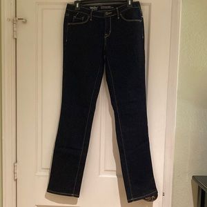 Mossimo Mid Rise Straight Leg Stretch Dark Blue Denim Jeans Size 6/ 28 Reg NEW